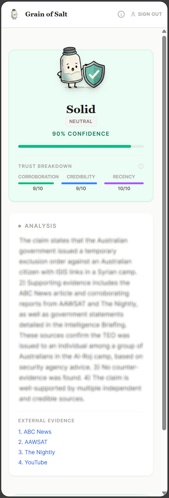 Truthfulness analysis result